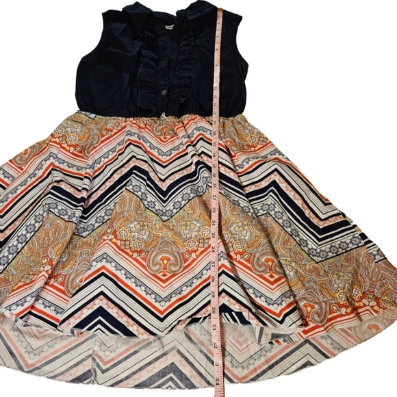 Bailey Blue Juniors Sleevless Collard Button Up Dress, Navy/Multicolor, XL - Picture 9 of 10